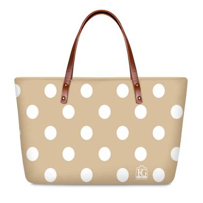 K & G Tan and White Polka Dot Dress with Handbag