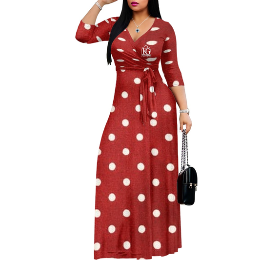 K & G Burgundy and White Polka Dot Dress with Handbag