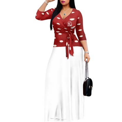 K & G Burgundy and White Polka Dot Dress with Handbag