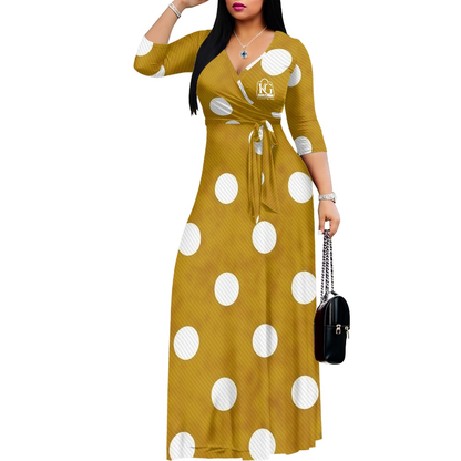 K & G Honey Mustard and White Polka Dot Dress with Handbag