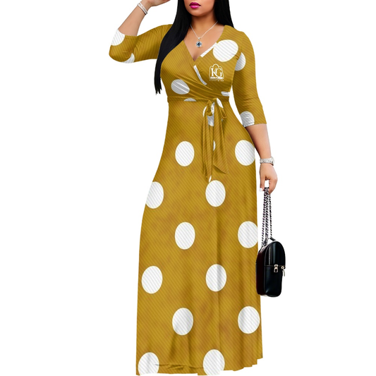 K & G Honey Mustard and White Polka Dot Dress with Handbag