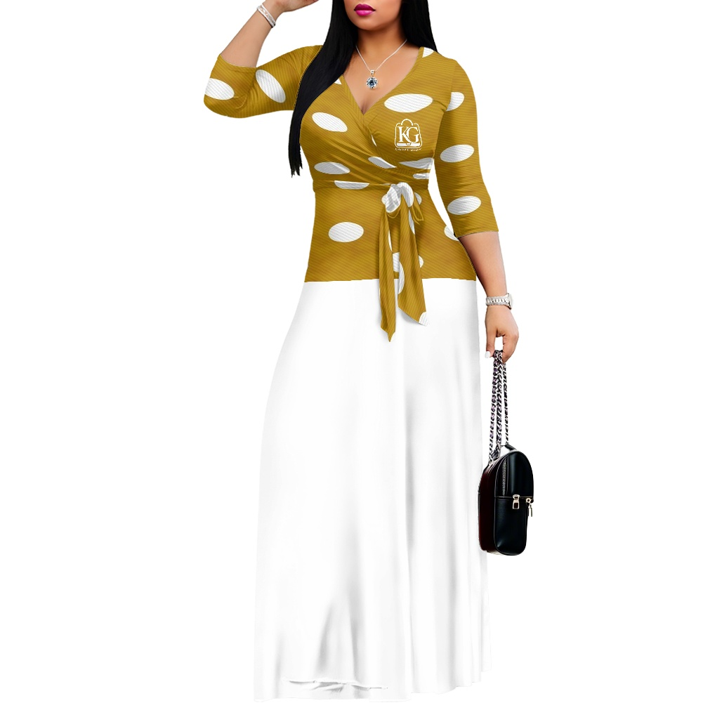 K & G Honey Mustard and White Polka Dot Dress with Handbag