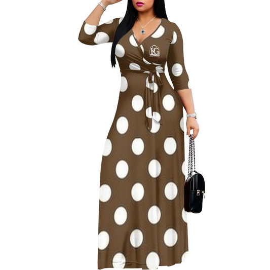 K & G Chocolate and White Polka Dot Dress with Handbag