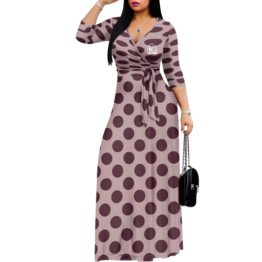 K & G Plum and Maroon Polka Dot Dress with Handbag