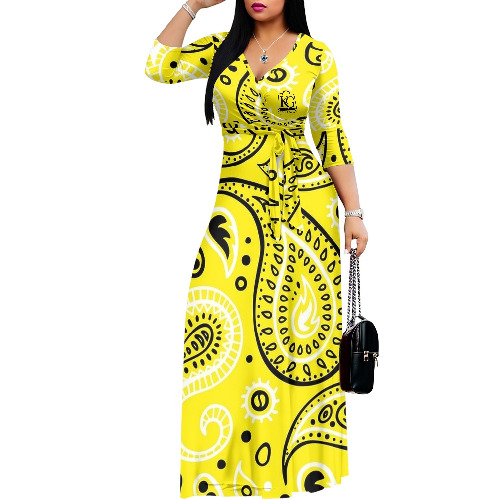 K & G Yellow and Black Paisley Dress with Black Border Tote Bag