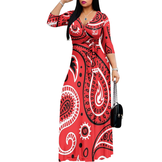 K & G Red and Black Paisley Dress with Black Border Tote Bag