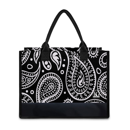 K & G Black and White Paisley Dress with Black Border Tote Bag