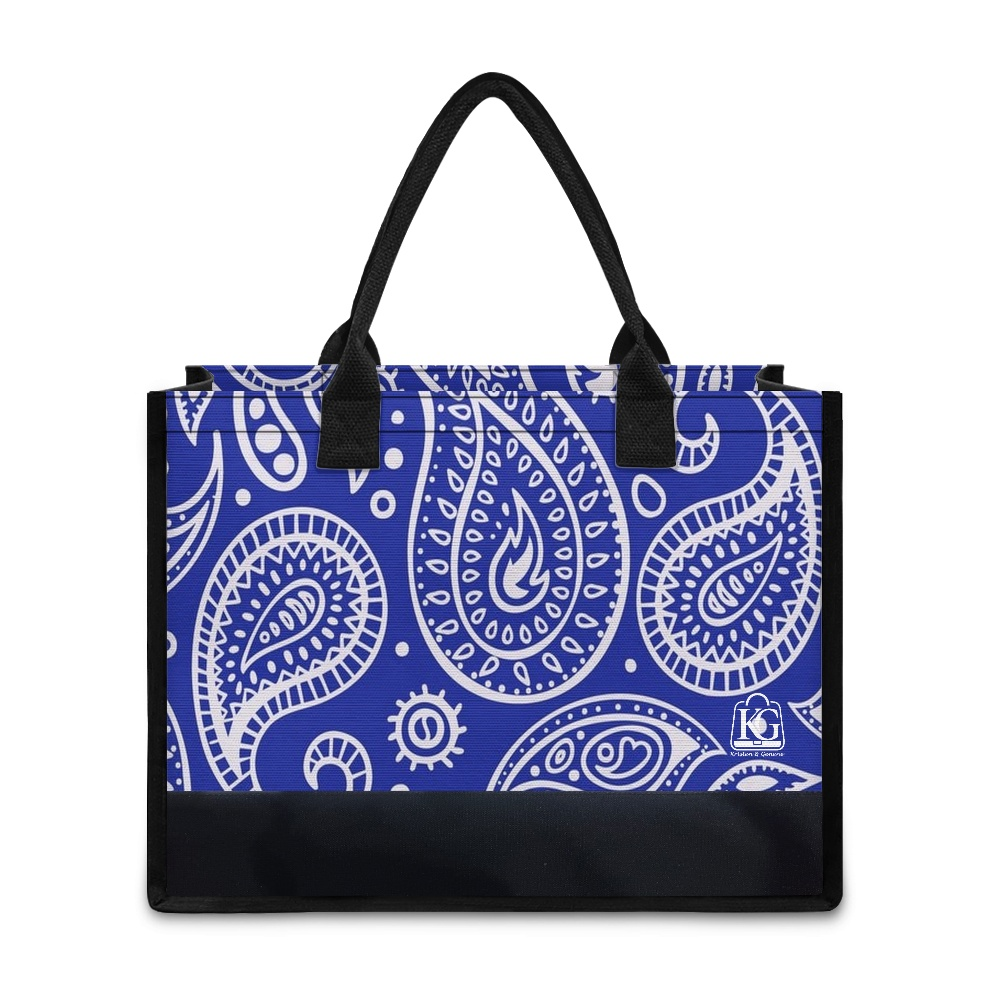 K & G Royal Blue and White Paisley Dress with Black Border Tote Bag