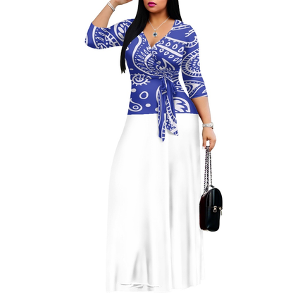 K & G Royal Blue and White Paisley Dress with Black Border Tote Bag