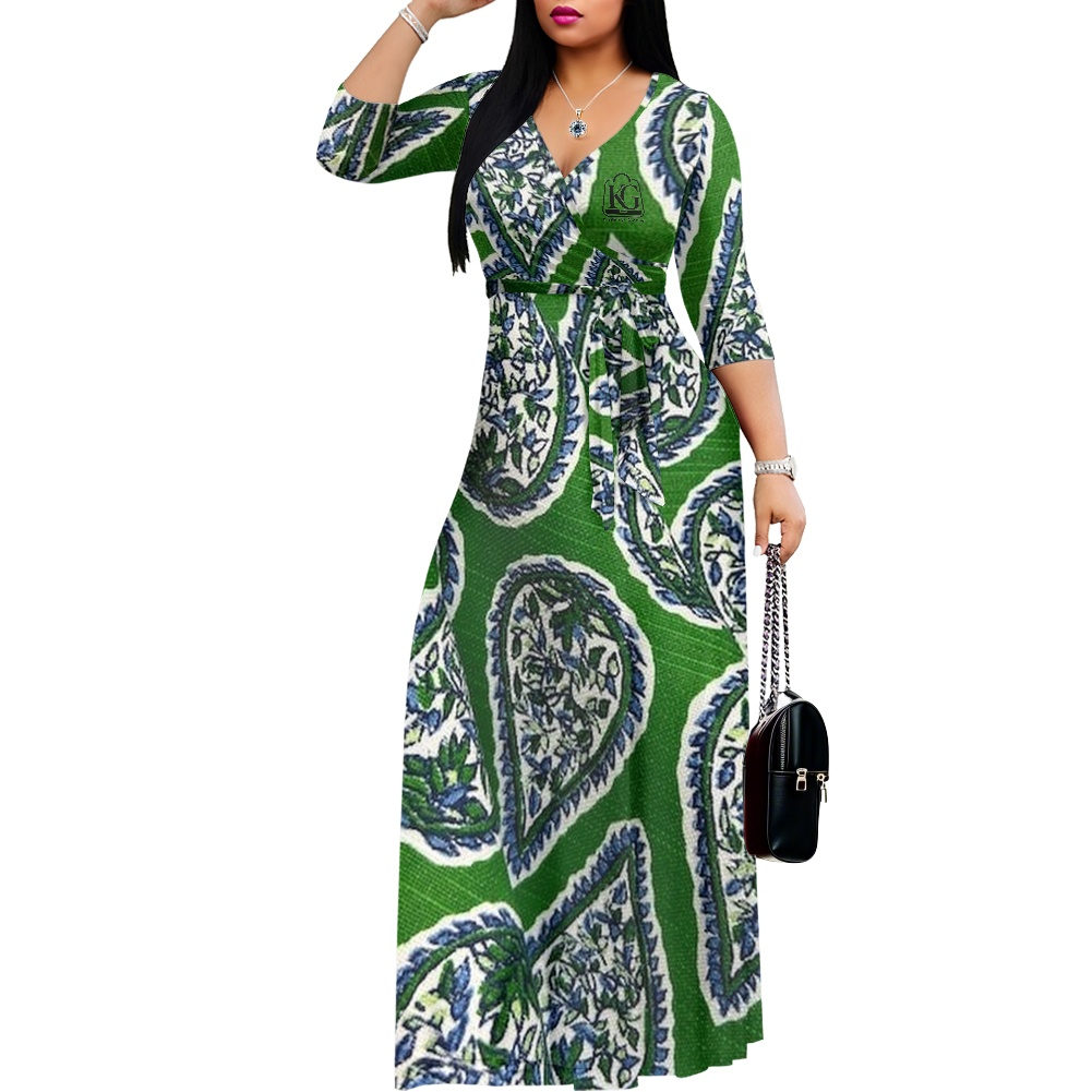 K & G Green and White Paisley Dress with Black Border Tote Bag