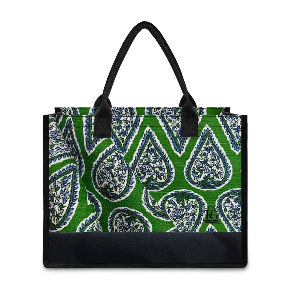 K & G Green and White Paisley Dress with Black Border Tote Bag