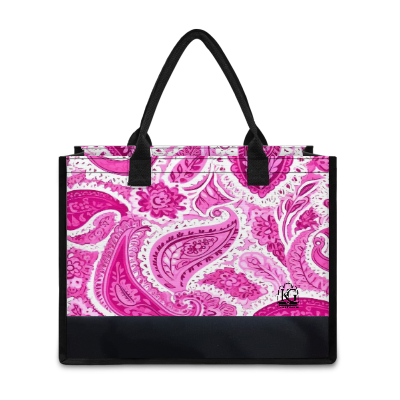 K & G Pink and White Paisley Dress with Black Border Tote Bag