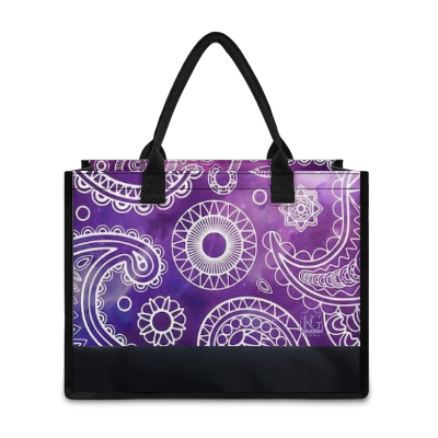 K & G Purple and White Paisley Dress with Black Border Tote Bag
