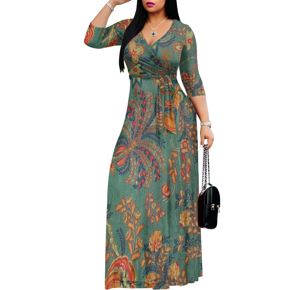 K & G Green and Orange Paisley Dress with Black Border Tote Bag