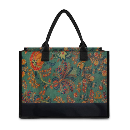 K & G Green and Orange Paisley Dress with Black Border Tote Bag