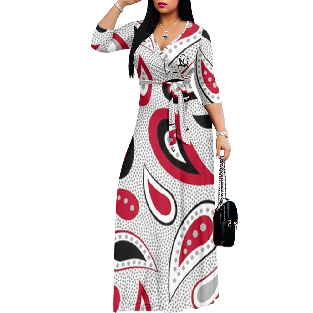 K & G Red and Black Paisley Dress with Black Border Tote Bag