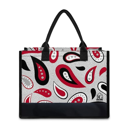 K & G Red and Black Paisley Dress with Black Border Tote Bag