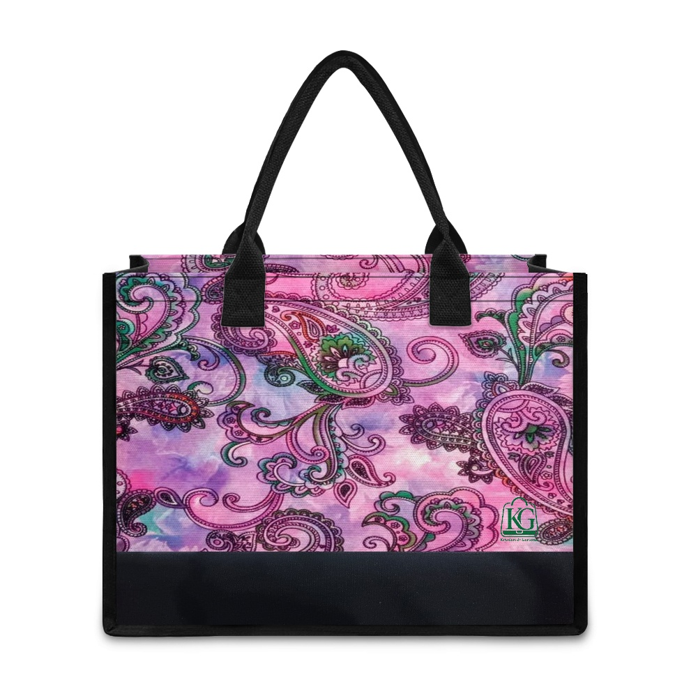 K & G Pink and Green Paisley Dress with Black Border Tote Bag