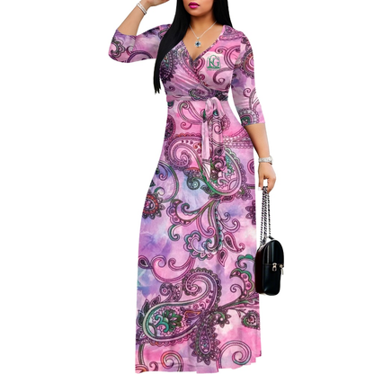 K & G Pink and Green Paisley Dress with Black Border Tote Bag