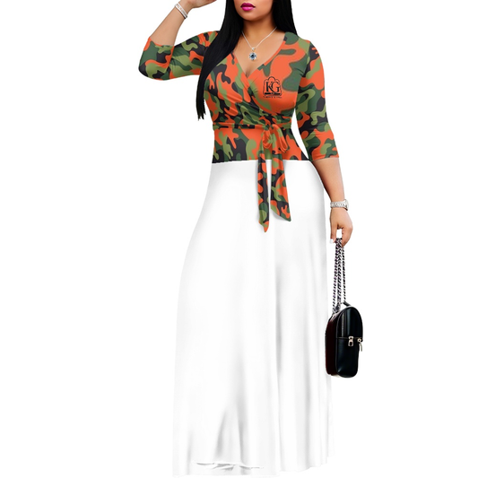 K & G  Green and Orange Camouflage Dress with a Tote Bag