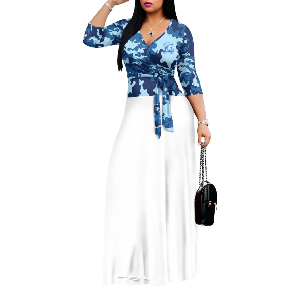 K & G  Navy  and Blue Camouflage Dress with a Tote Bag