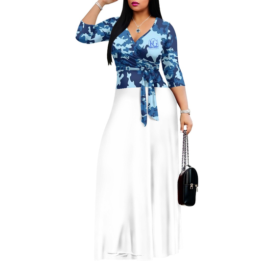 K & G  Navy  and Blue Camouflage Dress with a Tote Bag