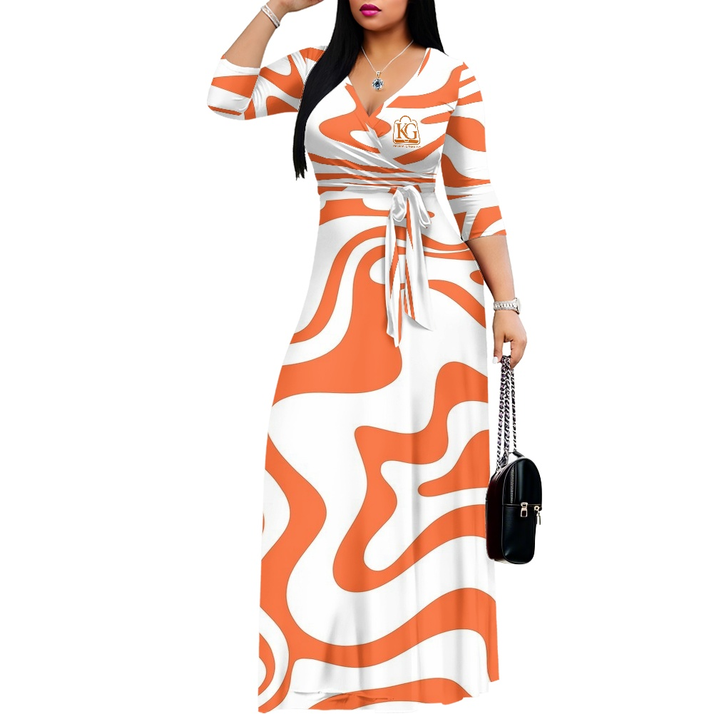 K & G Cream and Orange Camouflage Dress with a Tote Bag