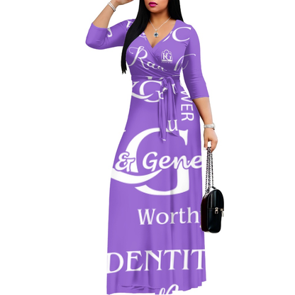 K & G Purple and White Confidence Dress with a Handbag