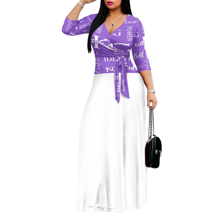 K & G Purple and White Confidence Dress with a Handbag