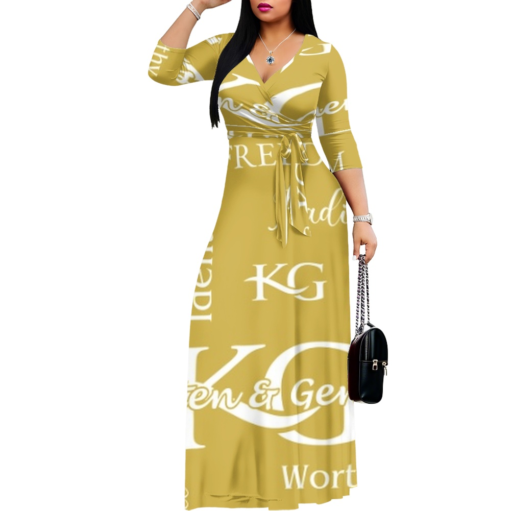 K & G Honey Mustard and White Confidence Dress with a Handbag