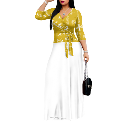 K & G Honey Mustard and White Confidence Dress with a Handbag