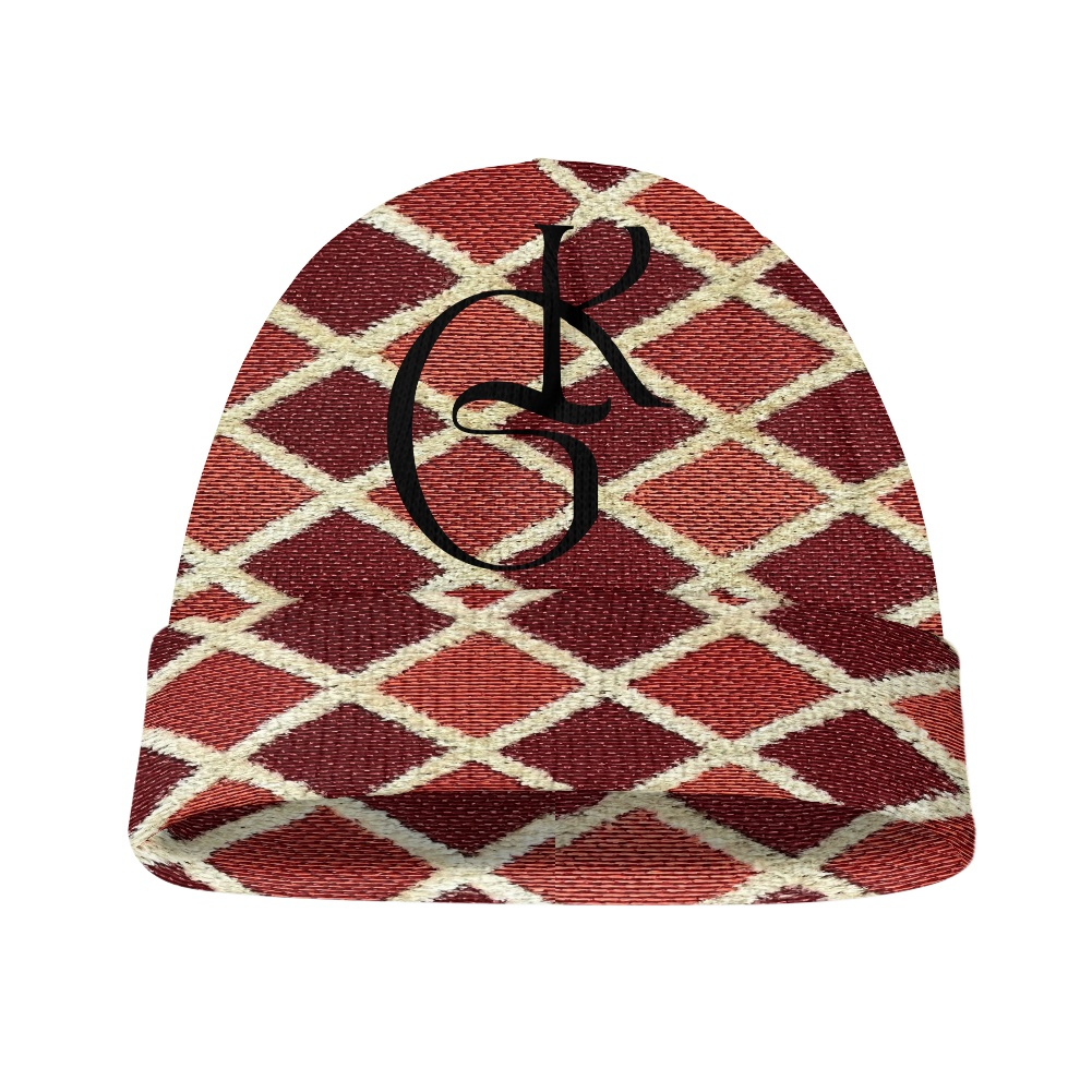 Burgundy and Tan Diamond Jacket and Beanie