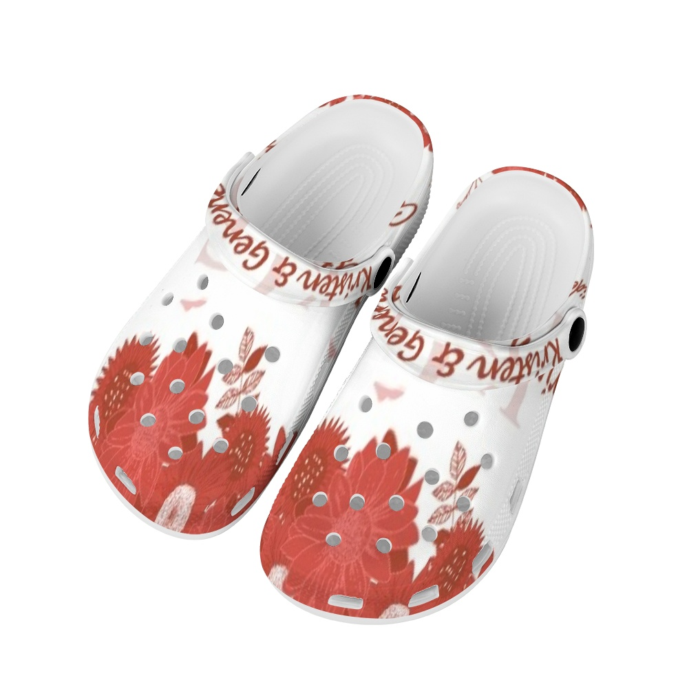 Red and White K & G Crocs