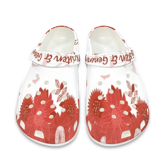 Red and White K & G Crocs