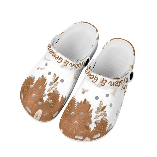 Brown and White K & G Crocs