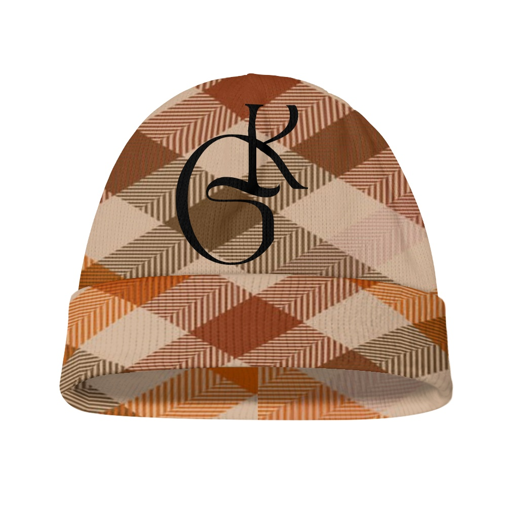 Brown and Rust plaid beanie and Scarf