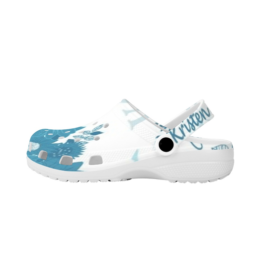 Teal Blue and White  K & G Crocs