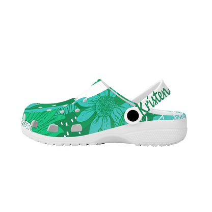 Hunter Green and White K & G Crocs