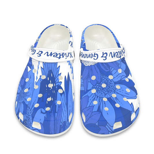 Royal Blue and White K & G Crocs