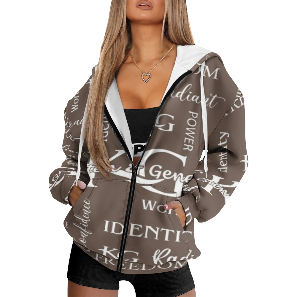 K & G Chocolate Brown and White Jacket and Beanie Radiant Set