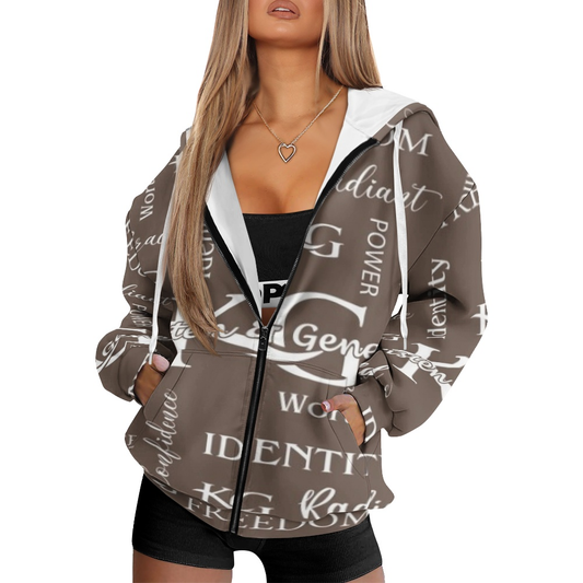 K & G Chocolate Brown and White Jacket and Beanie Radiant Set