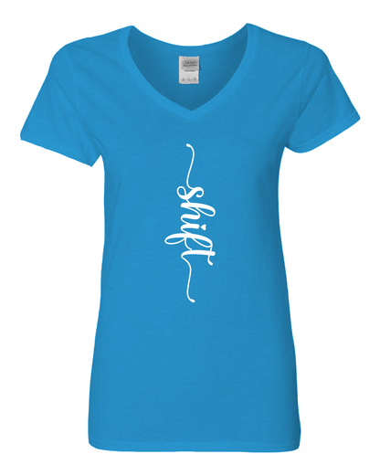 White print Gildan Heavy Cotton™ Women’s V-Neck T-Shirt | 5V00L