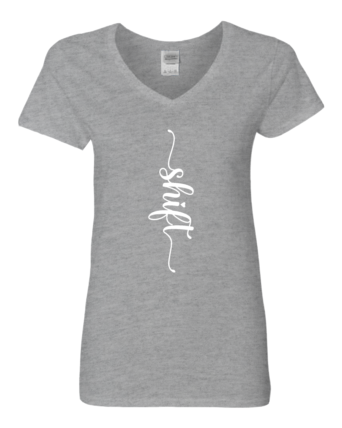 White print Gildan Heavy Cotton™ Women’s V-Neck T-Shirt | 5V00L