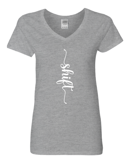 White print Gildan Heavy Cotton™ Women’s V-Neck T-Shirt | 5V00L